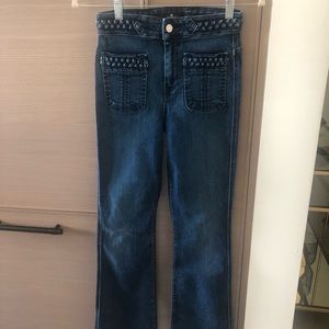 7 for All Mankind Braided High Waist Flare in Vivid Medium Indigo